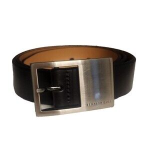 Kenneth Cole Black Leather Belt Men's Size 36 Silver Buckle Casual Dress